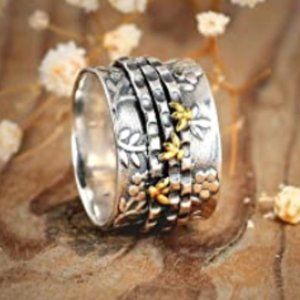 Sz 7 Antique Hammered Wide Band Ring